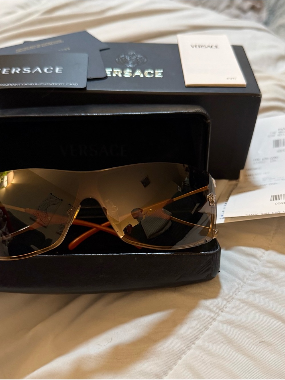 Versace Women’s Gold-Tone Rimless Brown Gradient Shield Sunglasses